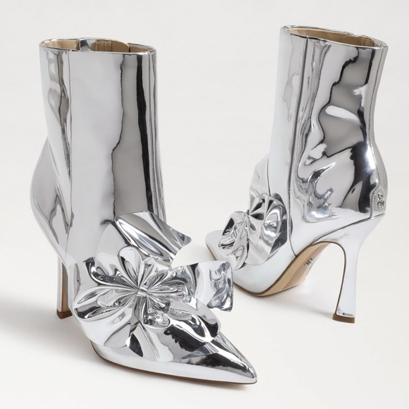 SAM EDELMAN $200 Esmae Stiletto Ankle Metallic Bootie Floral Detail Size 7.5 NEW - Picture 5 of 12